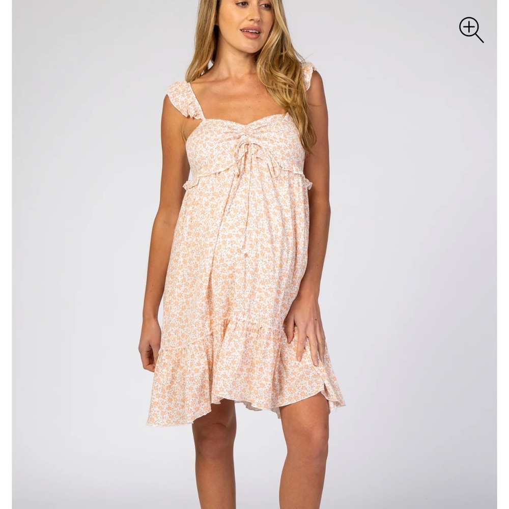 Pinkblush Coral Floral Ruffle Sleeveless Maternity
Dress